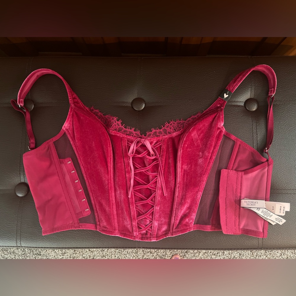 Victoria's Secret Velvet Lace-Up Longline Bustier - Deep Berry